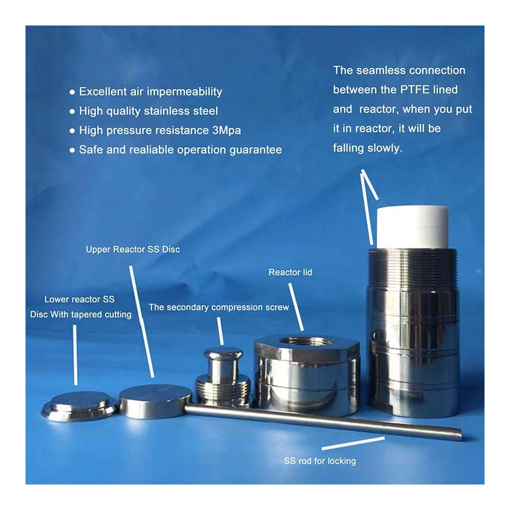 100ml Teflon Lined Hydrothermal Synthesis Autoclave Reactor 220℃ 3Mpa 304 Steel High Pressure Hydrothermal PTFE Hydrothermal Reactor Digestion Tank PTFE Vessel