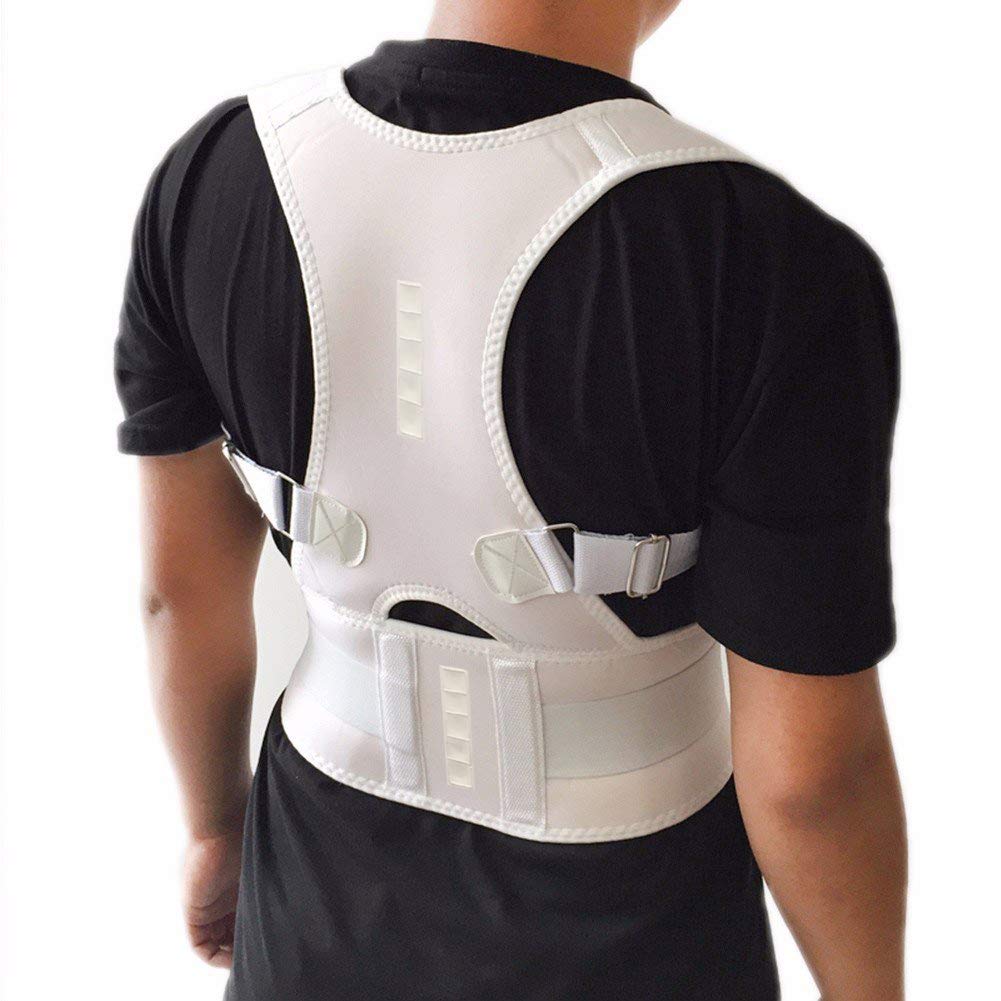 Thoracic Back Brace Posture Corrector- Magnetic Lumbar Back Support Belt-Back Pain Relief, Improve Thoracic Kyphosis, for Lower and Upper Back Pain Men & Women (White, Medium)