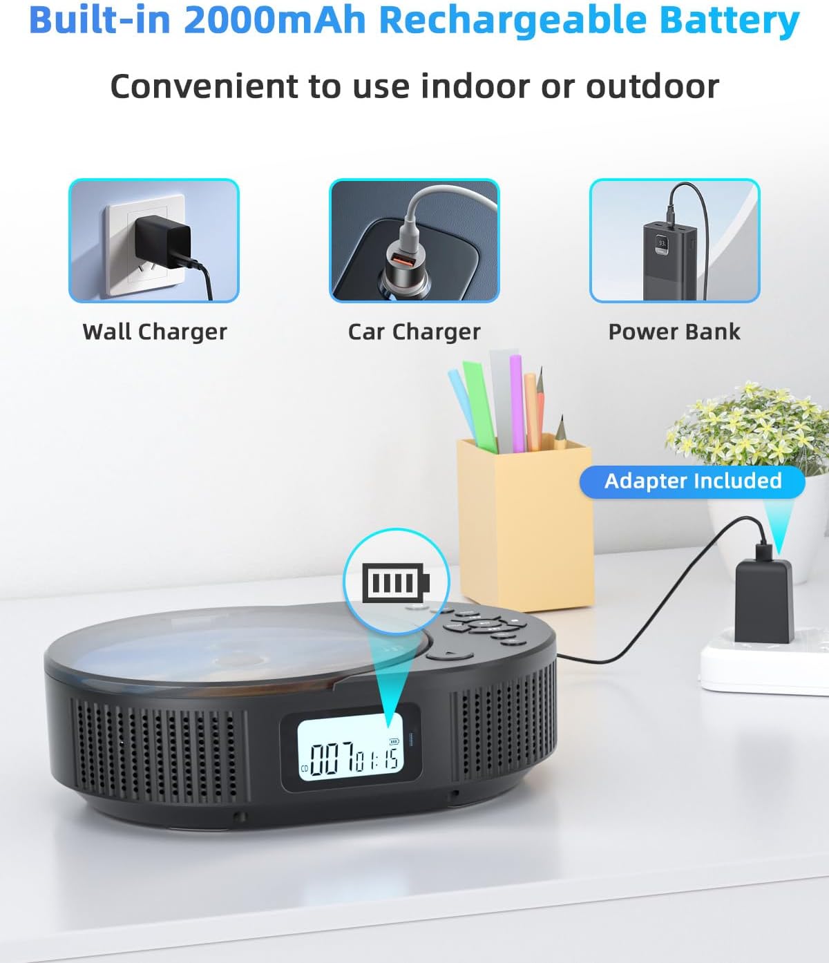 FELEMAN Portable CD Player, Bluetooth CD Player with Speakers, CD Players for Home, Boombox CD Player for Car, Supports