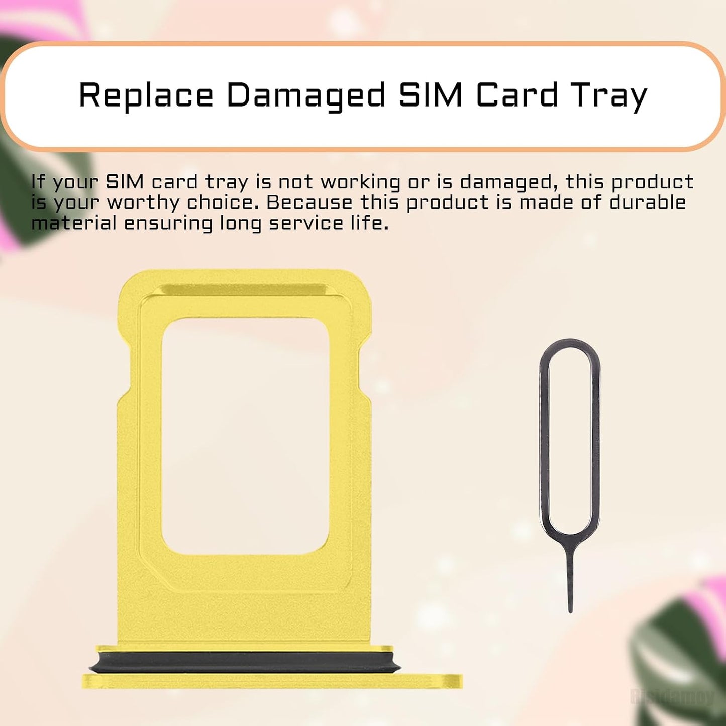14 14 SIM Card Tray Holder Slot Replacement for iPhone (Yellow) with Waterproof Rubber Seal Ring and Removal Tool Open