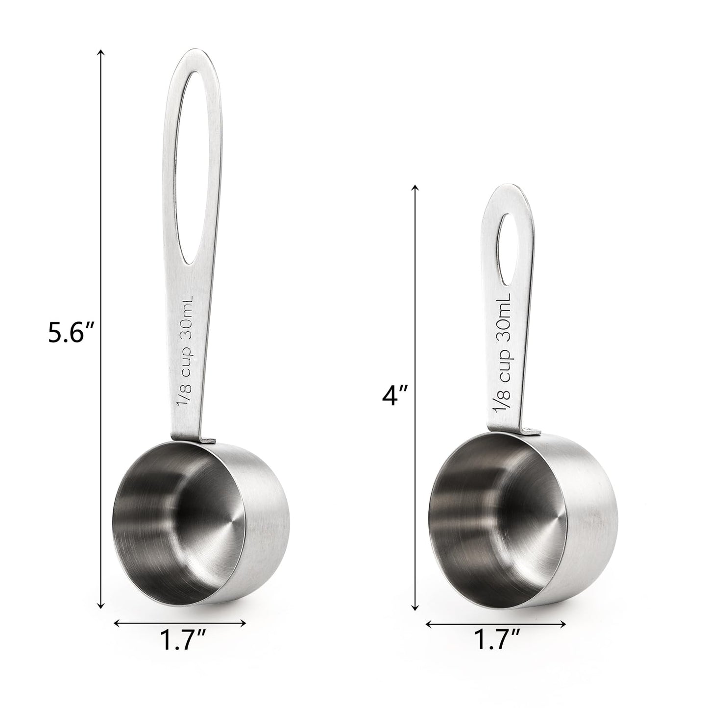 Hedume Set of 8 Coffee Scoop, Stainless Steel Coffee Measuring Scoops 1/8 Cup, Including 4 Pack Short Handled and 4 Pack Long Handle Coffee Scoops for Coffee, Tea, Sugar and Milk, 30 ml