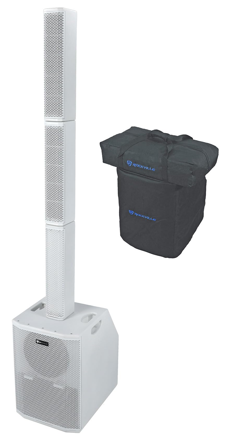 Rockville Titan Array Speaker System V2 Lightweight Column PA, Dual 10" Subwoofers, 3200W Peak, Bluetooth, White