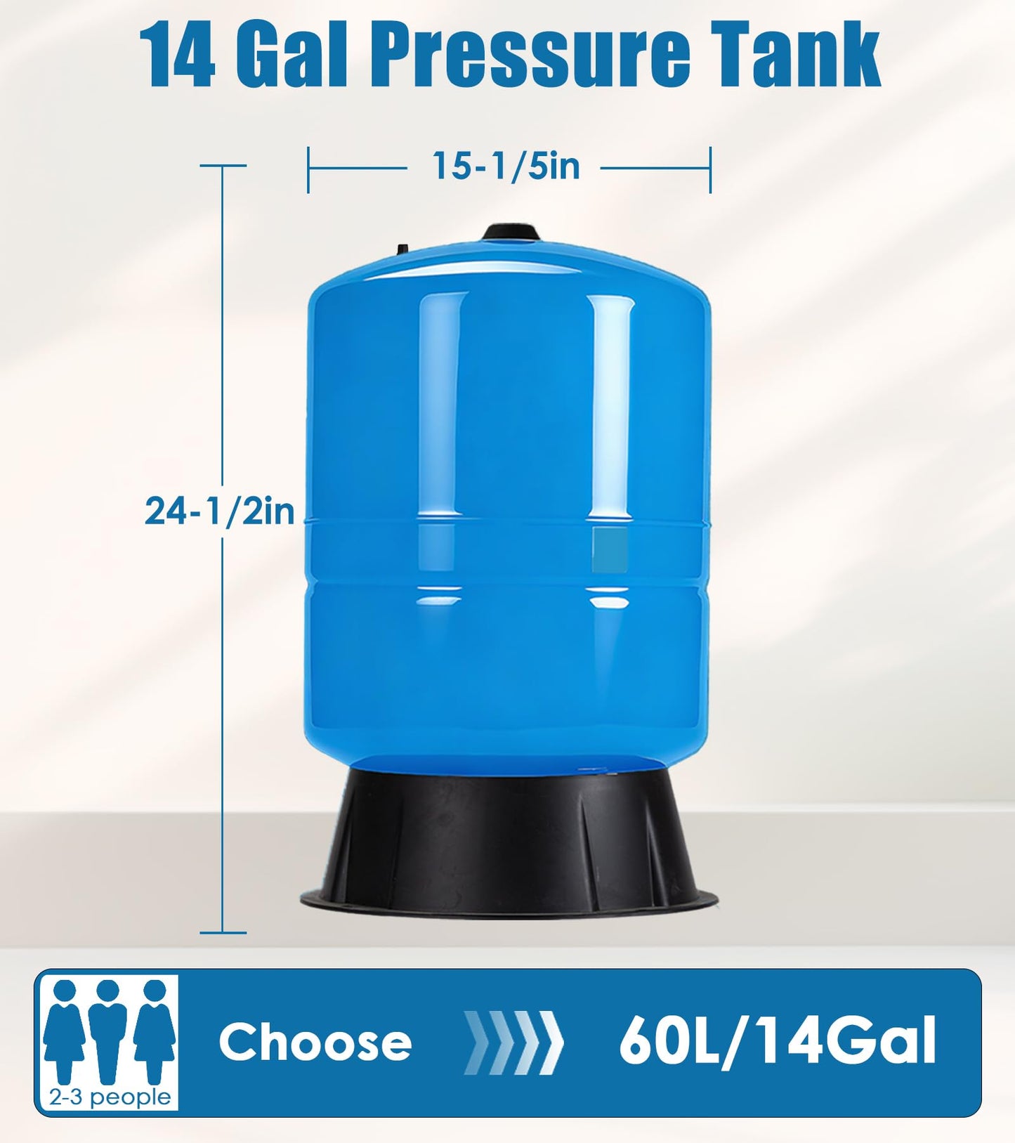 Water Pressure Tank For Well Systems, Vertical Pressurized Tank/Bladder Tank with Diaphragm & Drinking Liner, for Home Domestic Water Supply (14GAL)