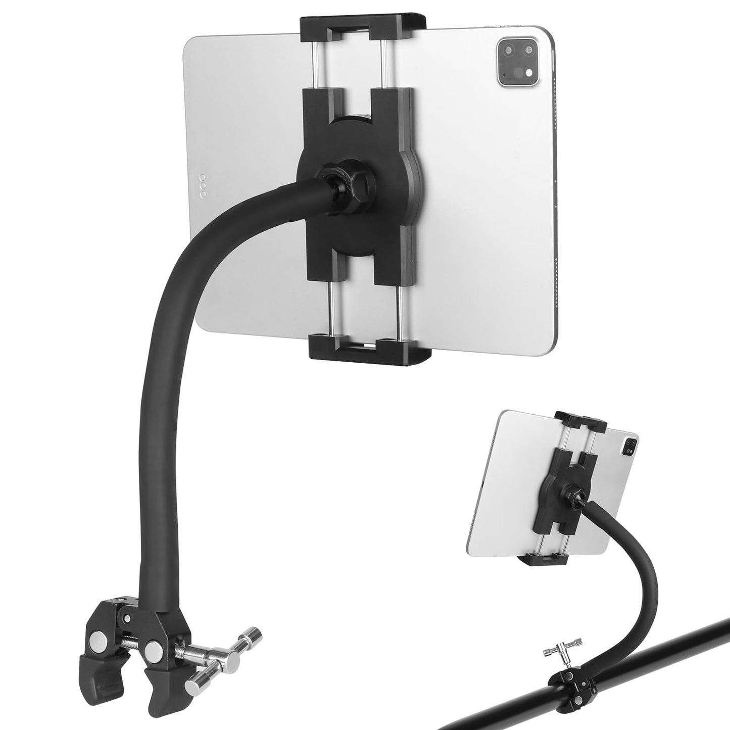 Mippko Tablet Holder for Treadmill/Elliptical/Spin Bike/Peloton/Indoor Cycle,Gooseneck Arm Super Crab Clamp Mount Compitable with 4.7~12.9" iPad/Nexus/LG G Pads/e-Reader/Switch/iPhone