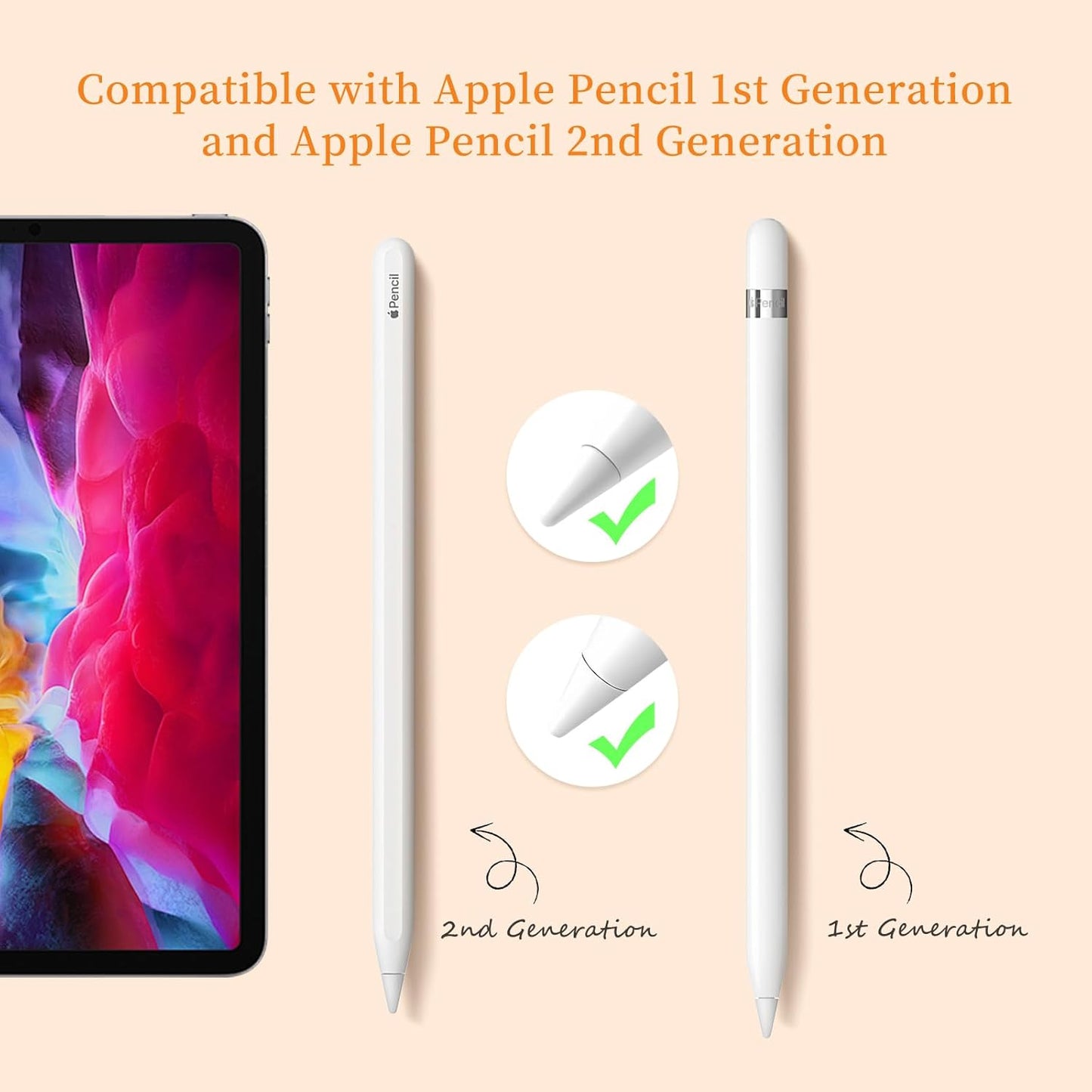 Abiarst 1st/2nd 2/1 (6-Pack)) Replacement Tips Compatible with Apple Pencil Gen, Pencil Nibs for iPad Pro Pencil Gen
