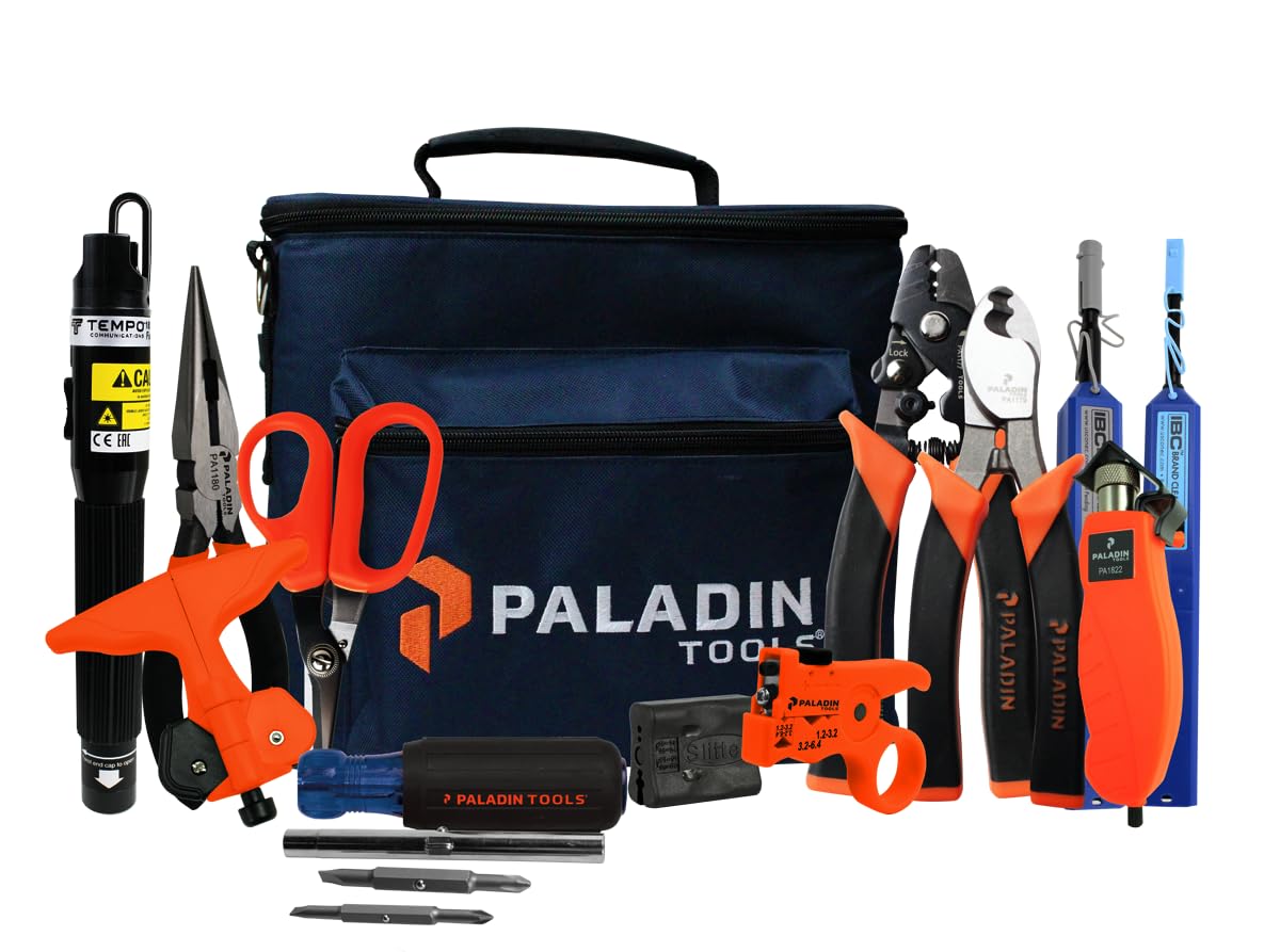 Paladin Tools FTK-P Pro Fiber Optic Tool Kit, Cutters Strippers Slitters Pliers w/Visual Fault Locator VFL, Premium Fiber Optic Tools (Fiber Termination Kit)