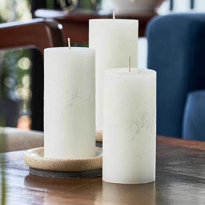 Simply Soson 3x6 inch White Pillar Candles Set of 3, Rustic Texture, Unscented White Candles, Dripless Candles, 3 inch Pillar Candles Ideal as Wedding, Parties, Spas, Dinner, Home Decoration, Church