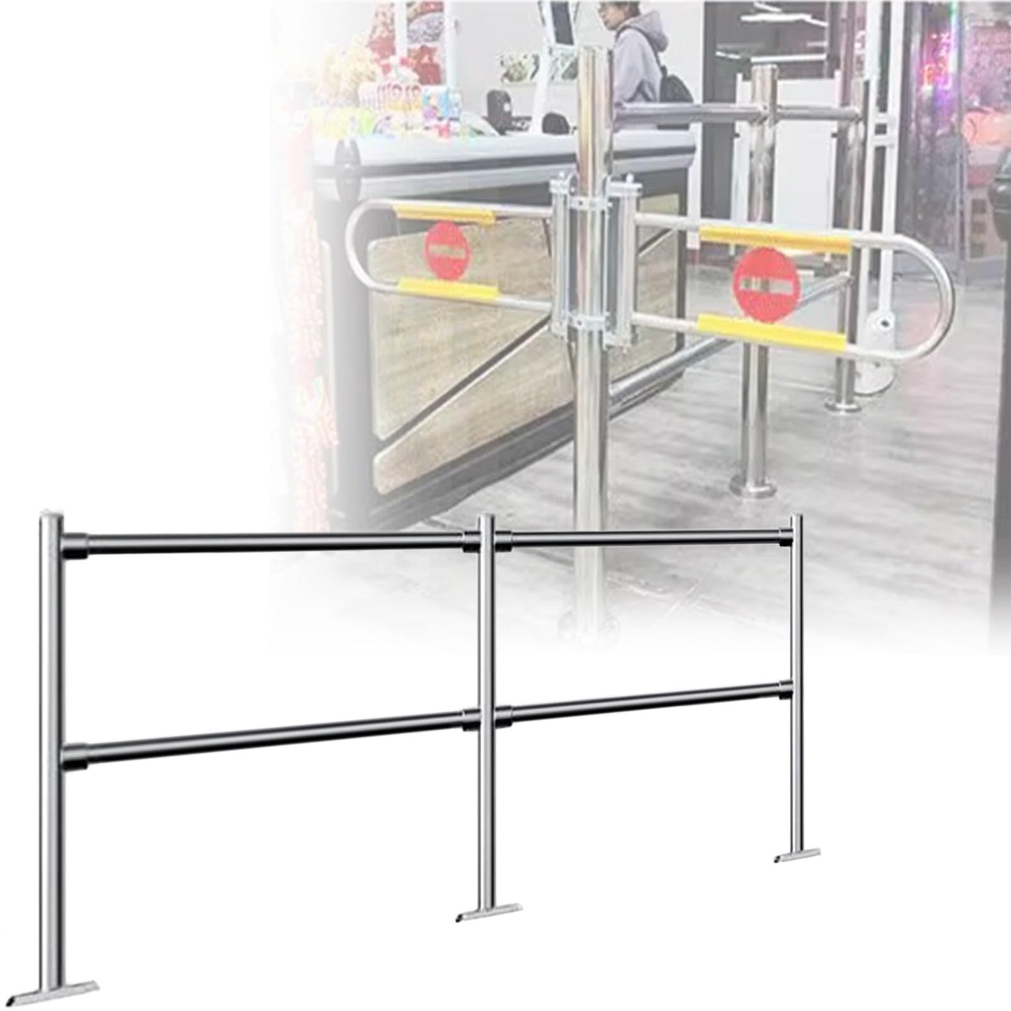 Stainless Steel Market Cashier Counter Safe Gate - ng-Loaded Automatic Swing Door for Pedestrian Access Library Use - 200x100cm Silver h