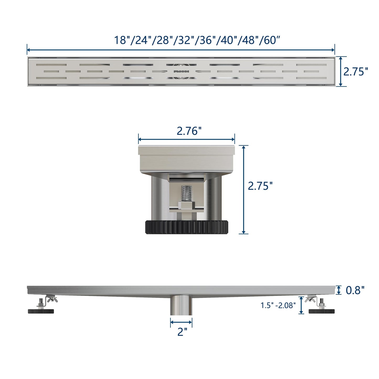 Neodrain 60 Inch Rectangular Linear Shower Drain with Brick Pattern Grate, Brushed 304 Stainless Steel Bathroom Floor Drain, Shower Linear Drain &Leveling Feet, Hair Strainer, CUPC Certified
