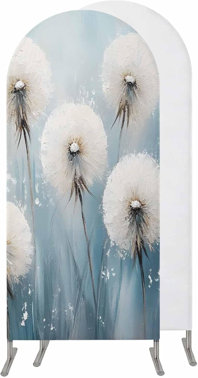 Jnbasdffb 7.2 Spring Floral Wedding Arch Cover, Stretchy Spandex Arch Backdrop Stand Covers FT, White Flowers Pastoral