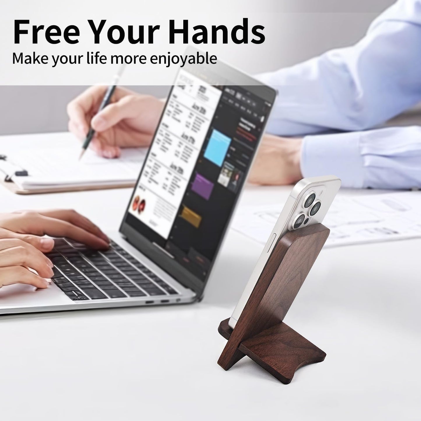 3D MAGIC 2 Cell Phone Stands, Desktop Stand, Luxury Nature Wood Simple Phone Stand, Compatible with iPhone & All Cell