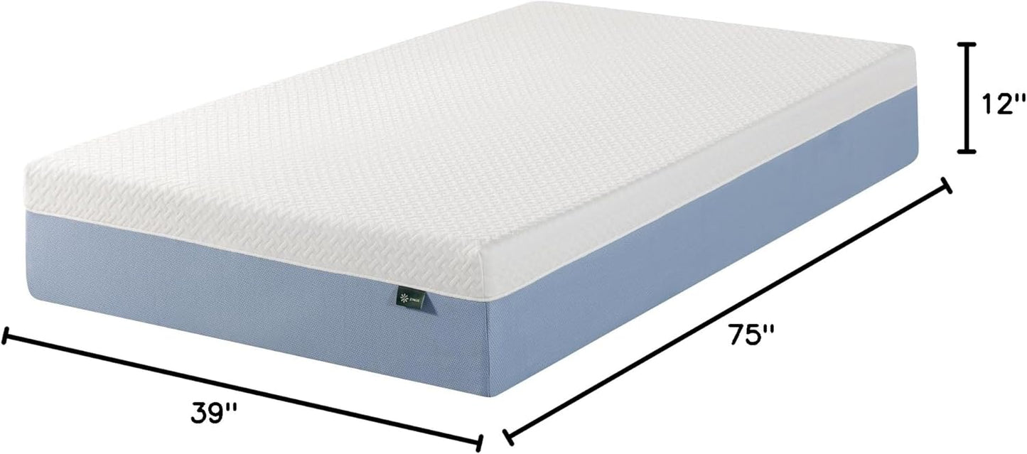 Zinus 12 Inch Twin Memory Foam Mattress - Cooling Essential, Fiberglass Free, Medium Feel, Breathable Design