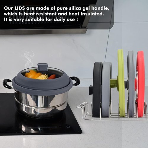 Microwave Splatter Cover Glass Cover Splatter Guard Lid with Collapsible Silicone for Food Cover Plate Cover 10.8 inch 2 Pack Black