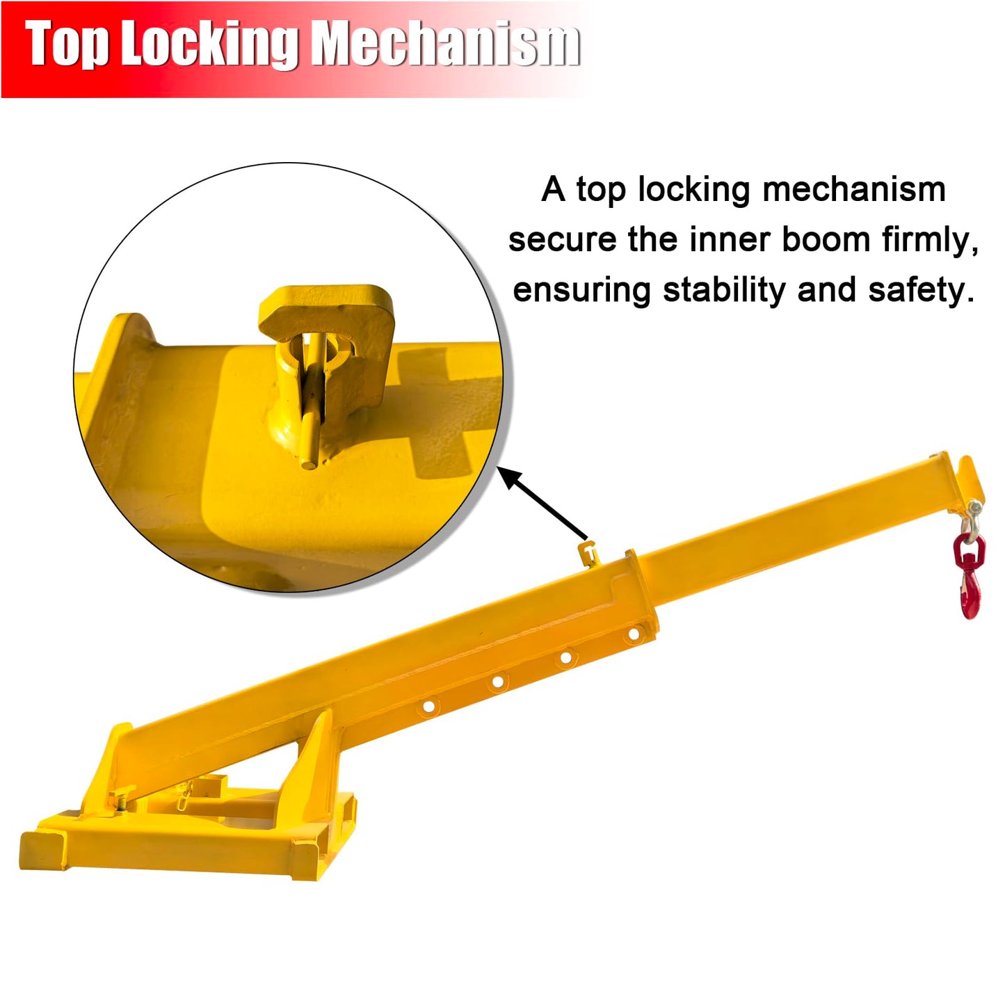 EQCOTWEA 5-Ton Forklift Telescopic Boom Crane Attachment, 11000 LBS Capacity, 96.5 Inch Adjustable Extension with Lifting Hook, Mobile Crane Lifting Hoist Truss Jib Boom for Forklifts & Hoists