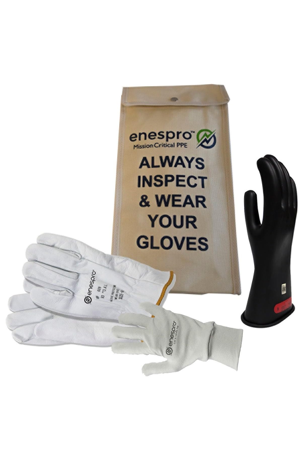 Enespro Class 0 Premium Electrical Gloves Kit, 1000V AC / 1500V DC Black Insulated Rubber Gloves with Leather Protectors, Electrical Work Gloves for Linemen, and Utility Workers