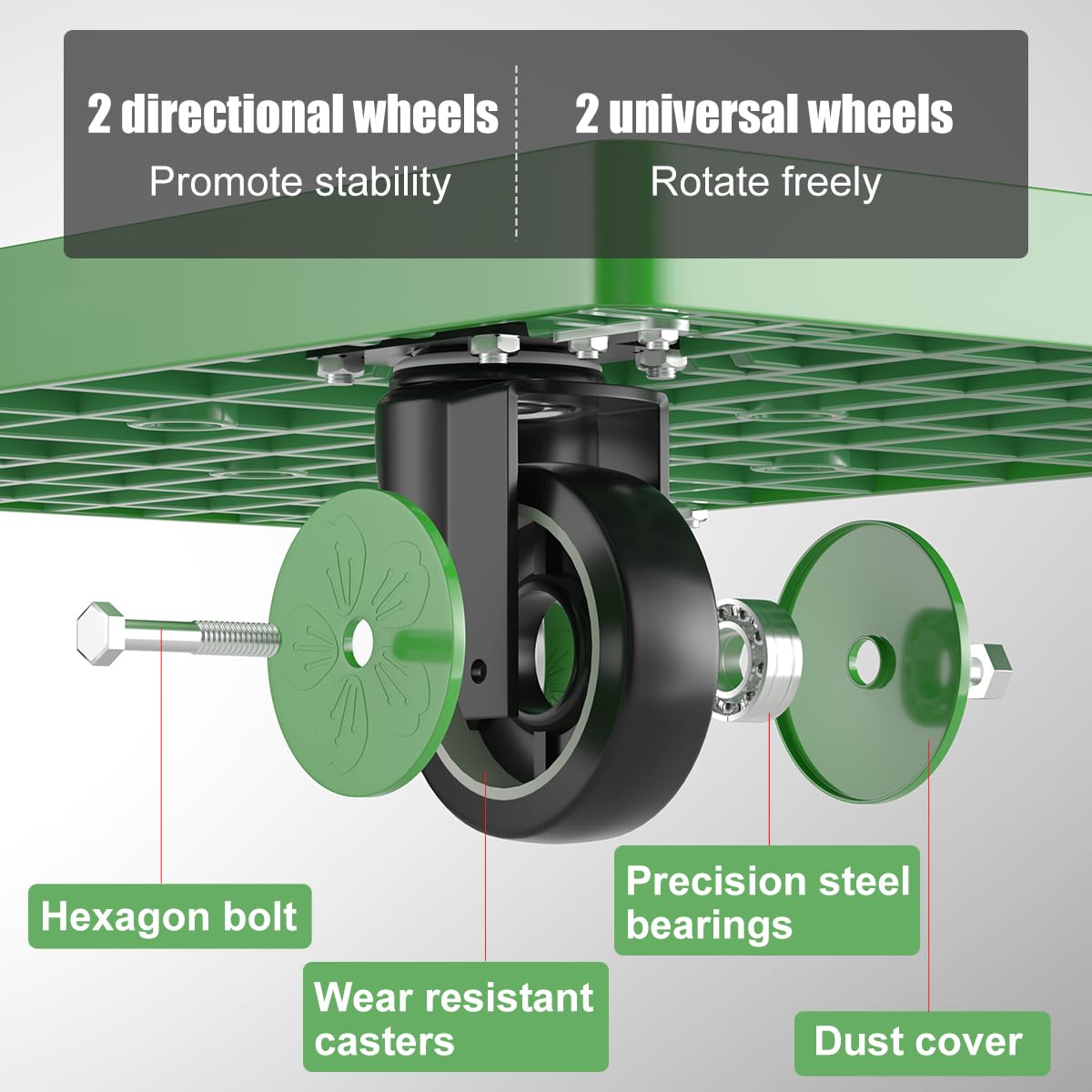 WUD Folding Push Cart Platform Trolley – Thickened Reinforced Steel, 360° Swivel Wheels, 28.7″×19.3″, Load Capacity 661 lb, Green