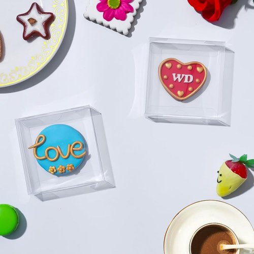 JCXGRVC 30 Pack 4x4x1.2inch Clear Single Cookies Boxes with Full Window Macaron Boxes Browines boxes Small Treat Boxes Candy Boxes Mini Pie Boxes for Wedding Birthday Party