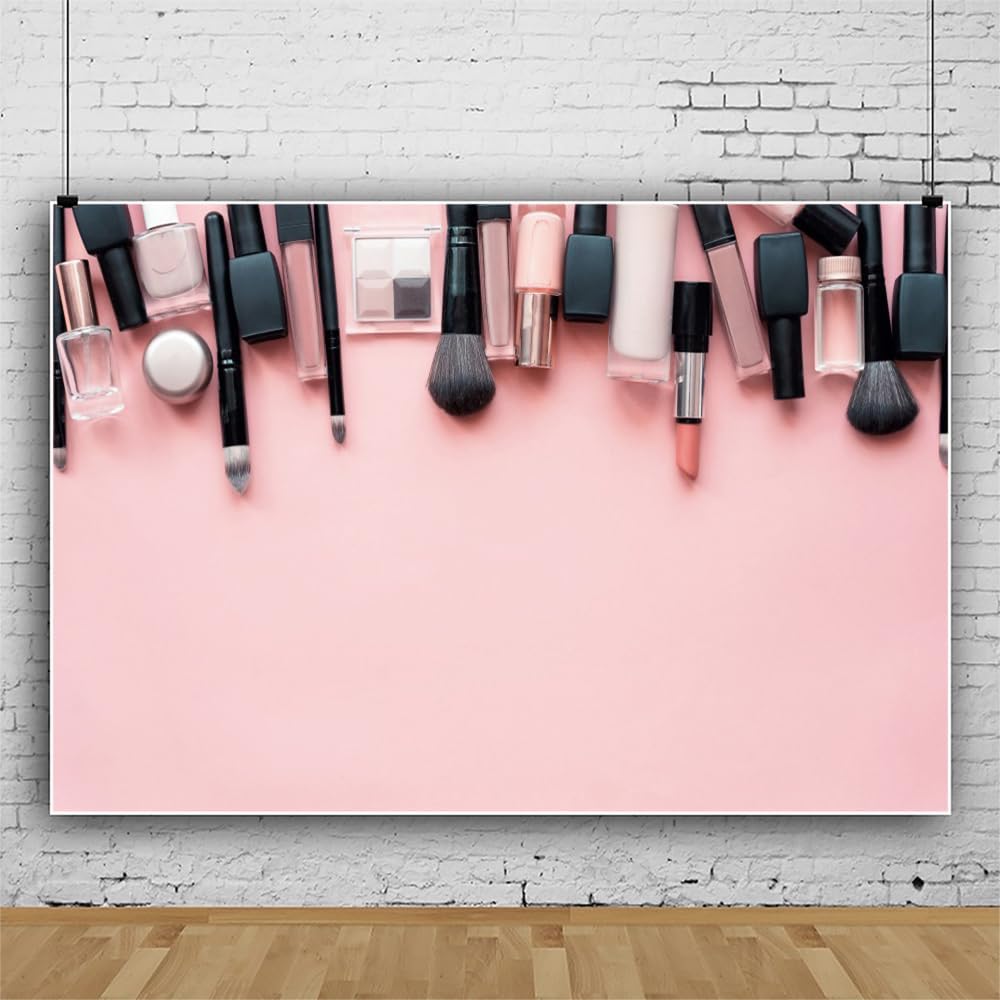 XMJJKUF 8x6.5ft Set Polyester Makeup Tools Backdrop Pink Makeup Backdrop Brush Lipstick Eyeshadow Photography