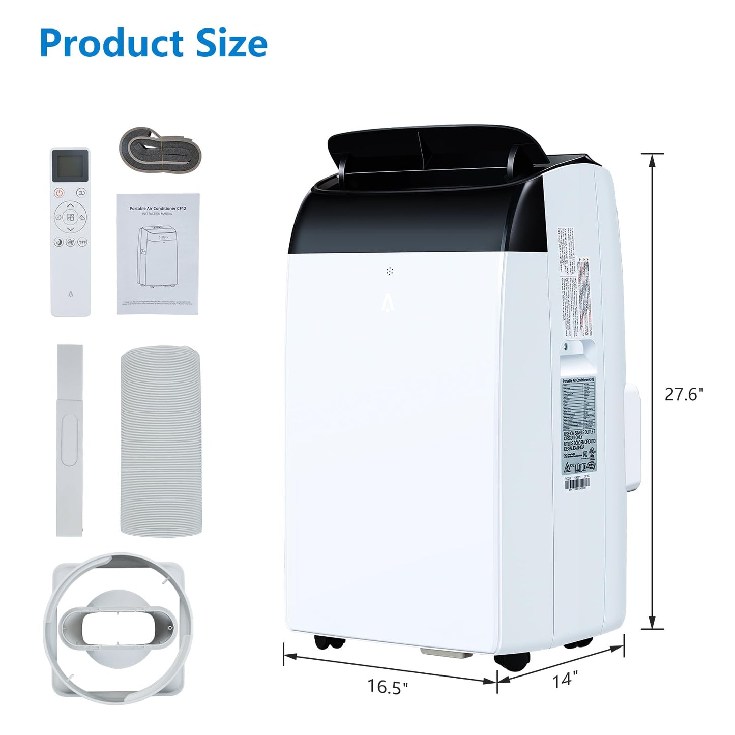 12000 BTU Portable Air Conditioner, Cools up to 550 sq.ft, 3-in-1 AC Unit with Cooling, Dehumidifier & Fan, Quiet Portable AC with Remote Control, 24H Timer, Sleep Mode, Easy Installation, White