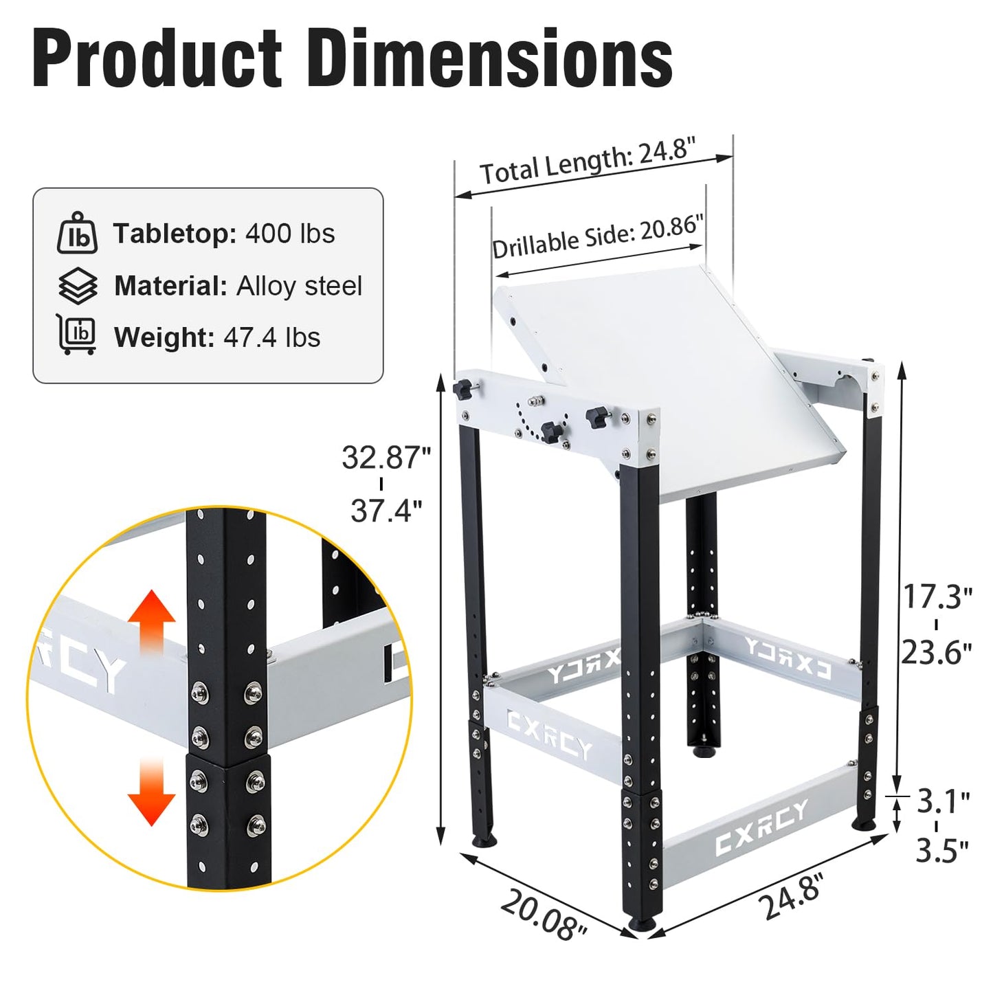 Flip Top Benchtop Machine Table with Rollers for Bolt Two Machines, 24.8”x 20” Flip Top Tool Stand with 4 Leveling Rubber Pad, Flipping Stand Adjustable Height Workbench Holds 400 LBS