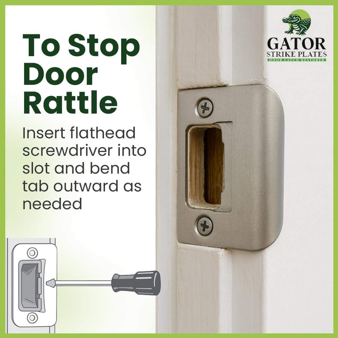 Gator Door Strike Plate with Screws, – 2-1/4" by 1-3/4" Universal Latch Restorer Alloy Steel Lock Hardware for Interior and Exterior Doors, Replacement Door Latch Plate | Satin Nickel 1-Pack