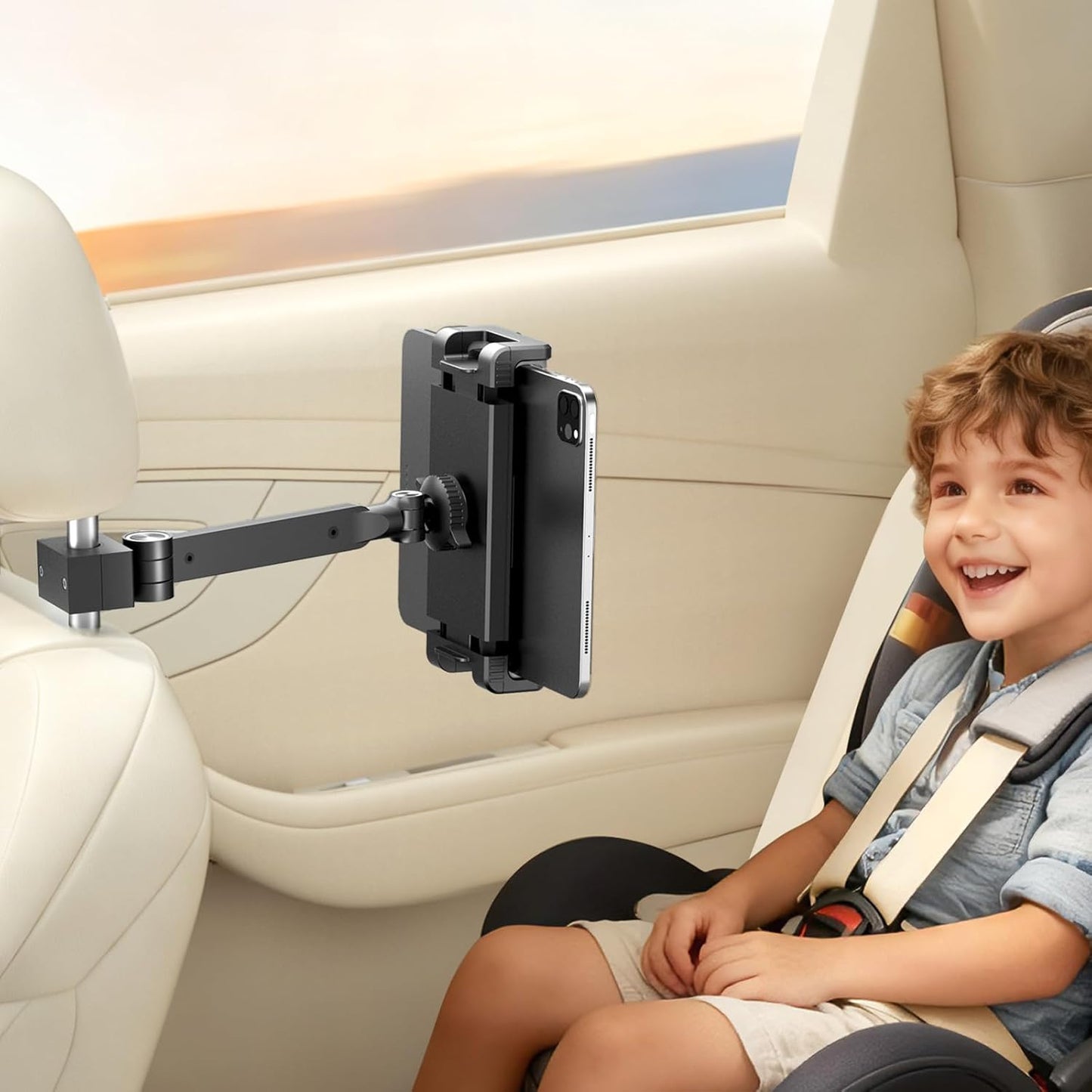 UPERGO Headrest Car Tablet Holder - [Long Aluminum Extension Arm] [Ultra-Compact] Foldable iPad Holder for Car