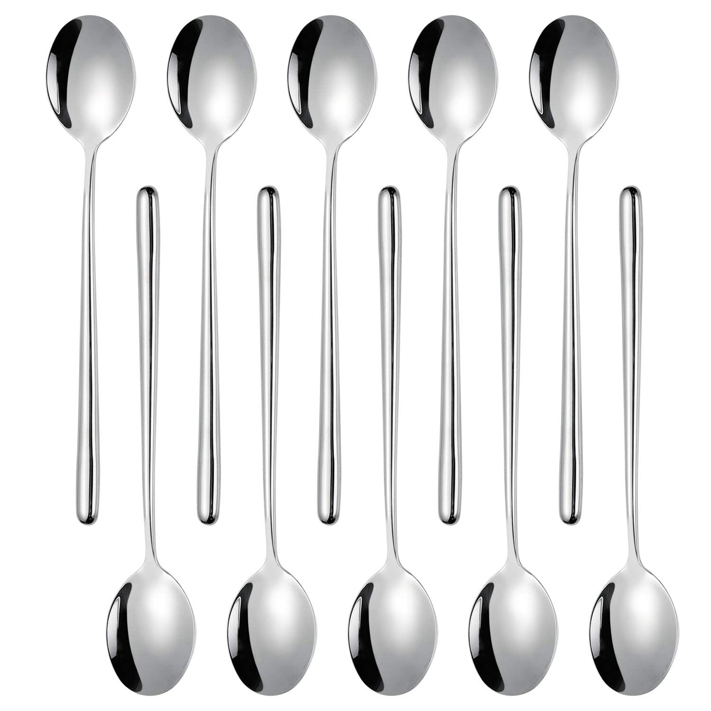 Miupoo Spoons,Stainless Steel Long handled soup spoons,Silver,10 Piece (8.7x1.6 Inches)