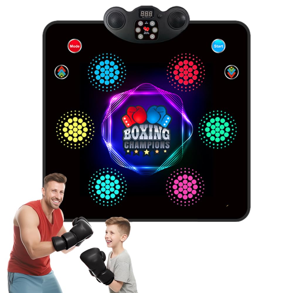 HTASKTEXEH 2025 Kids Musical Boxing Machine Comes with Boxing Gloves, 9 Modes, 420 Levels, 7 Lights, wall-Mounted Dual-Purpose, Memory and Reaction Training Equipment Christmas Birthday Gift for Kids