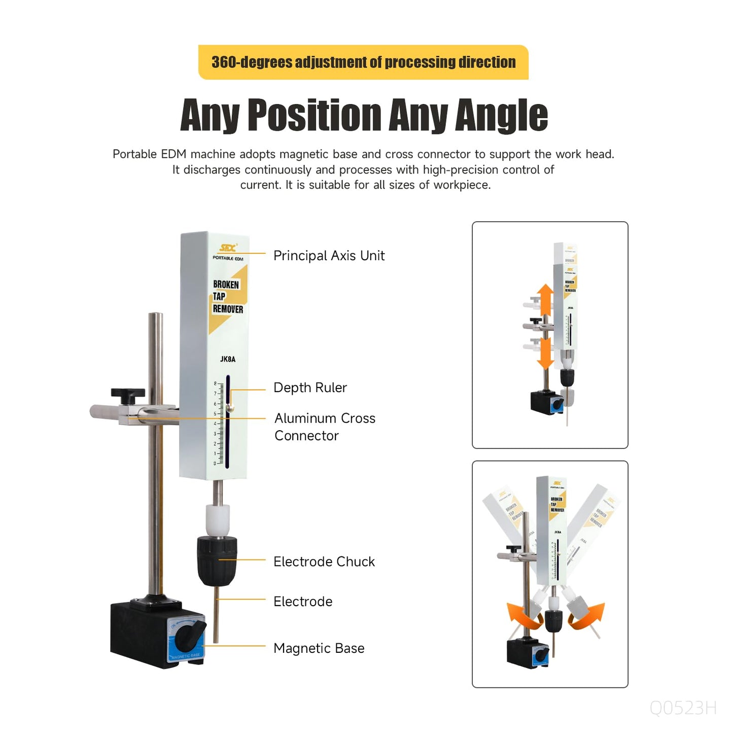 800W Broken Tap Drill Remover Machine EDM-8C Portable EDM, 110 V, Remove M2-M20 Dia. 0.07in to 0.78in (5/64'' - 25/32'') Screw, 1-20mm Drill Drifts from Blind Hole, Through Hole, Depth Setting