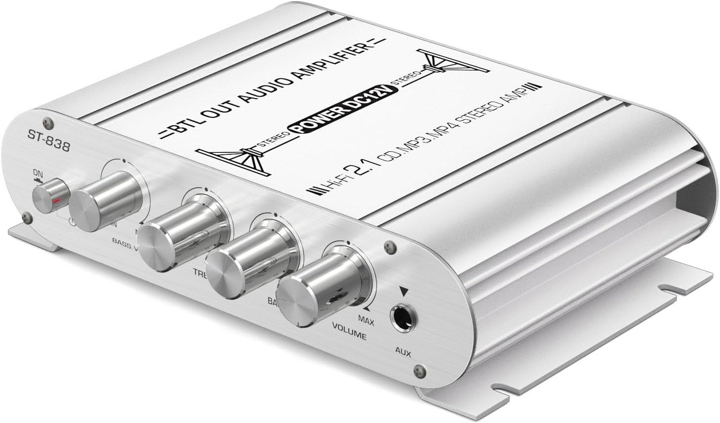 Facmogu ST-838 2.1CH 20Wx2+40W 80W DC12V Audio Power Amplifier, RMS Class D Stereo Digital Audio Amp with Subwoofer