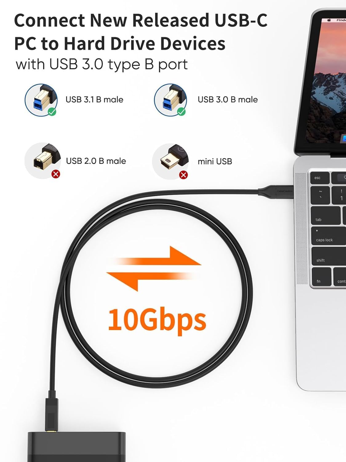 3.1 3FT, 10Gbps 3 Black,1M CableCreation USB C to USB B Cable USB Type B to USB C Cable for Thunderbolt Host MacBook