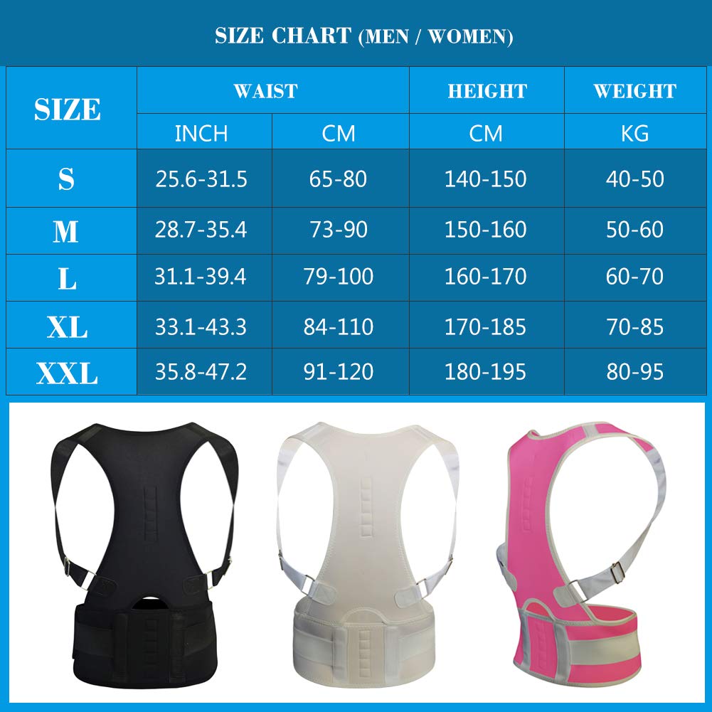 Thoracic Back Brace Posture Corrector - Magnetic Support for Neck Shoulder Upper and Lower Back Pain Relief - Perfect Posture Brace for Cervical Lumbar Spine - Fully Adjustable Belt (Black, XX-Large)