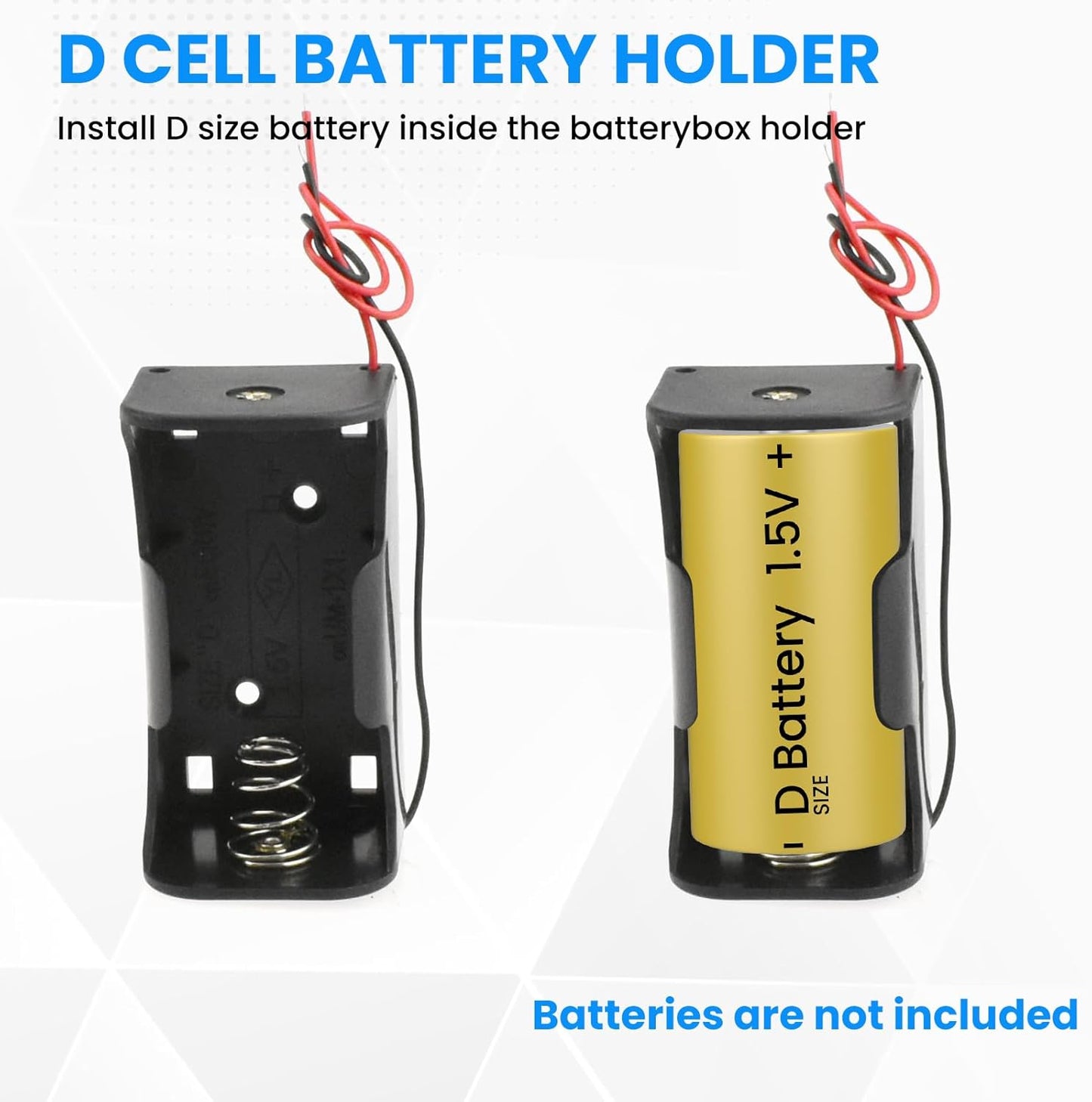 SDTC Tech 2-Pack 1 1.5V Slot D Cell Battery Holder D Size Battery Case Box with Wire Leads