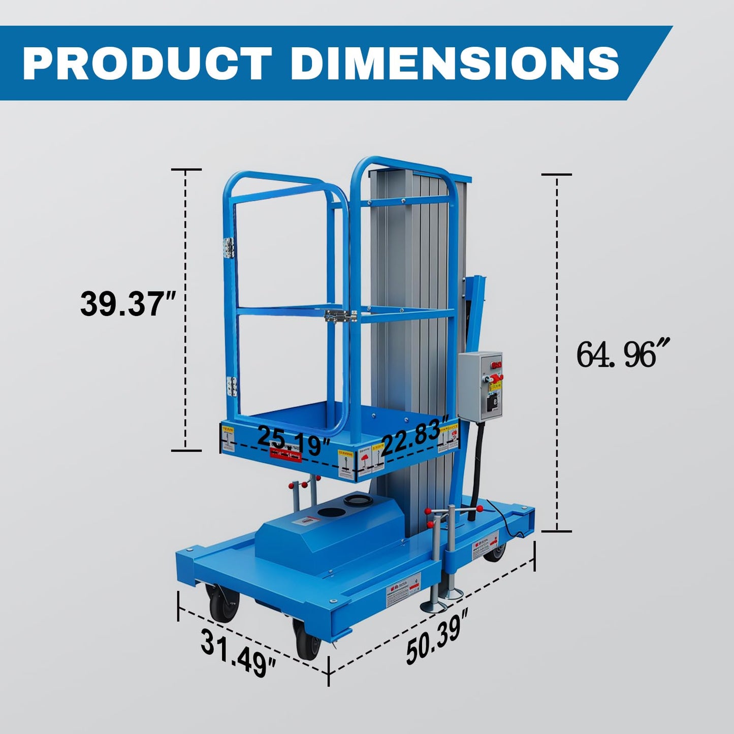Electric Hydraulic Man Lift Aluminum Alloy Mobile Scaffolding Platform, 19.7ft Max Lifting Height, 275lbs/125kg Rated Load for Warehouse, Construction & Maintenance (Single Support, 19.7FT/6m)
