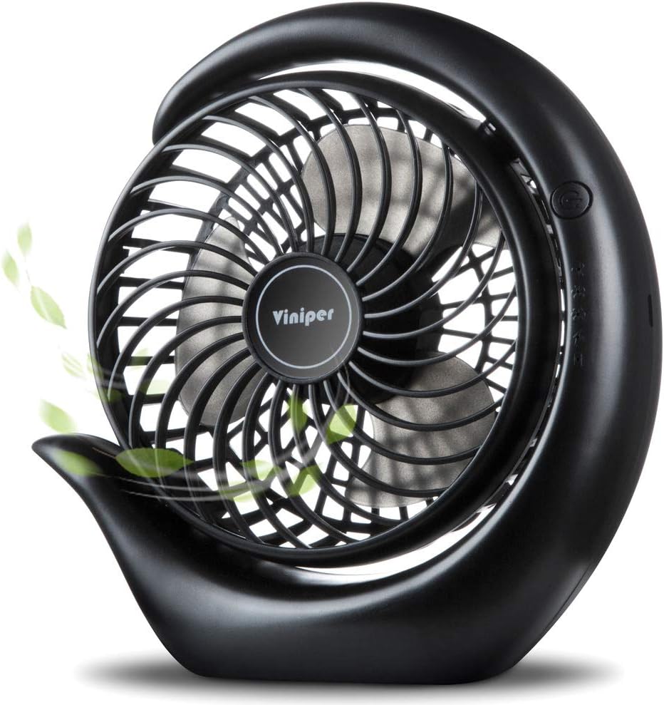 Viniper Portable Rechargeable Fan - 3 Speed Battery Desk Fan with 180° Rotation | 6.2 Inch, Black
