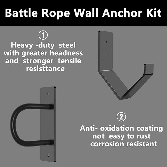 Battle Rope Wall Anchor Kit,Set with 1 Heavy Duty Battle Rope Wall Anchor and 1 Storage Hook,Battle Rope Wall Mount for Home Gym Training