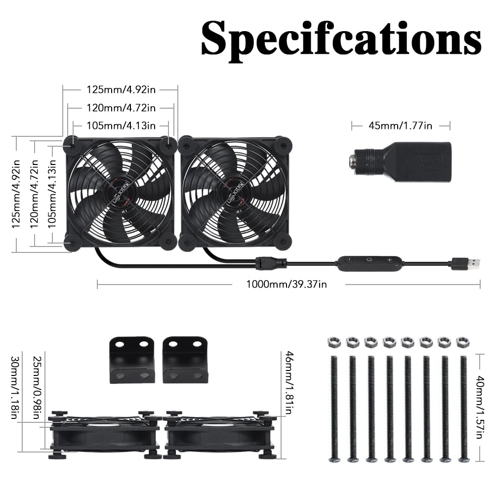 xiaoqijia 120mm 10 5V 12V IPX5 Dual Fan with Speed USB DC Waterproof Cooling Fan for Tablet TV Receiver Router DVR Xbox