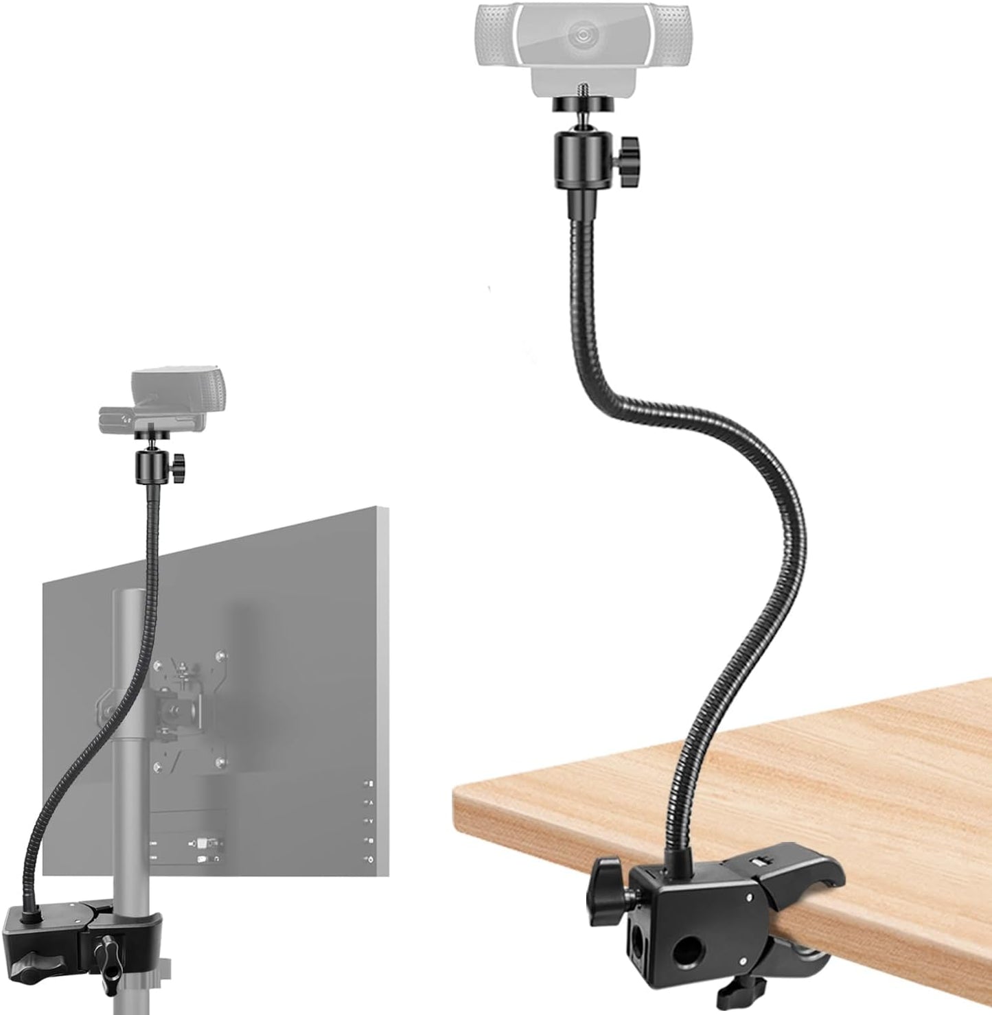 Khazylorr C922 C930e C920S C920 C615 C960 C920x 4K N60 Webcam Stand, Webcam Mount Gooseneck Arm with Phone Holder Web