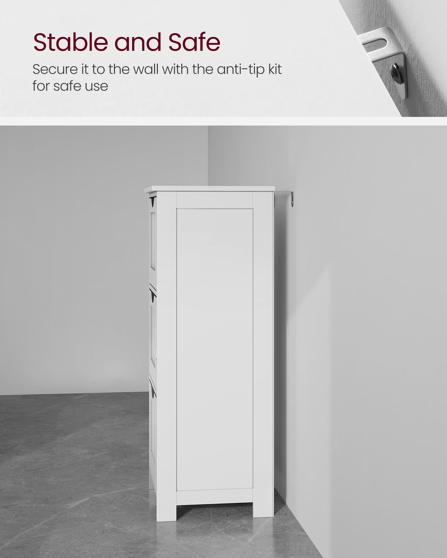 VASAGLE Floor Storage Cabinet, Freestanding Storage Unit with 3 Drawers, 11.8 x 12.6 x 31.9 Inches, for Bathroom, Living Room, Kitchen, Modern Style, Matte White UBBC050WH01S