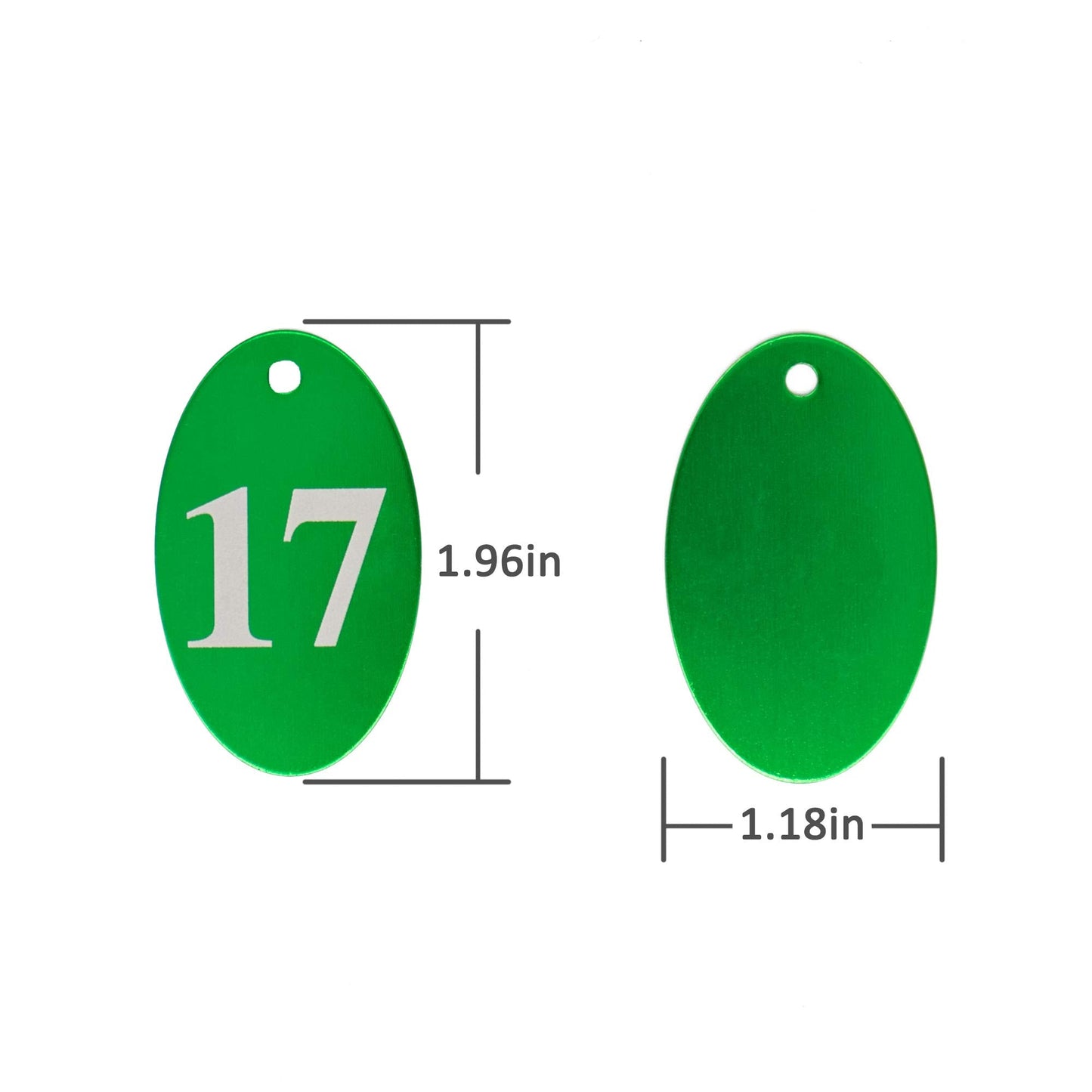 StayMax Aluminum Alloy Oval Number Tag Key Tag with Key Rings (1-25, Green)