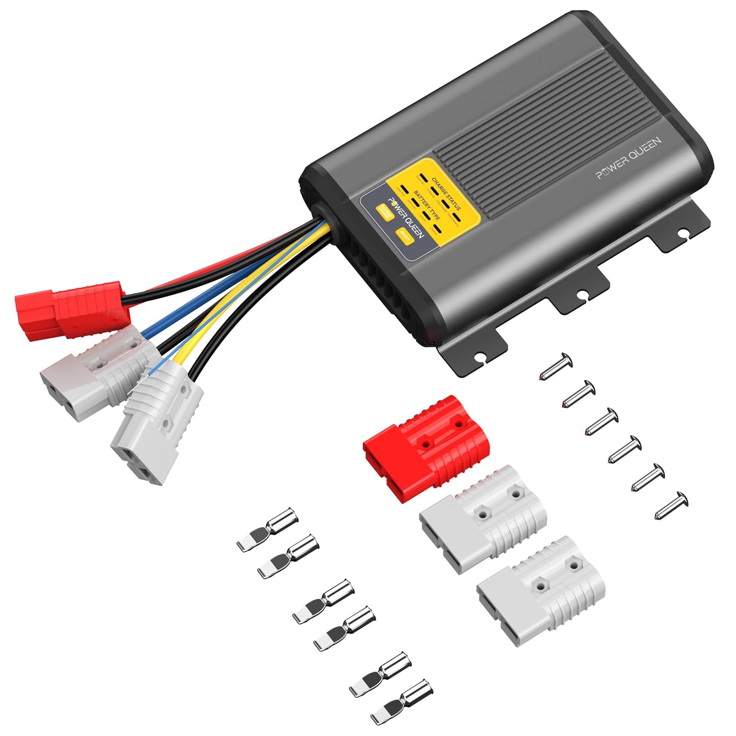 Power Queen 12V 40A DC to DC On-Board Charger for AGM, Gel, SLA, Lithium, Dual Input Battery Charger with MPPT, Anderson Connector Reverse Charge for Solar Panel and Alternator