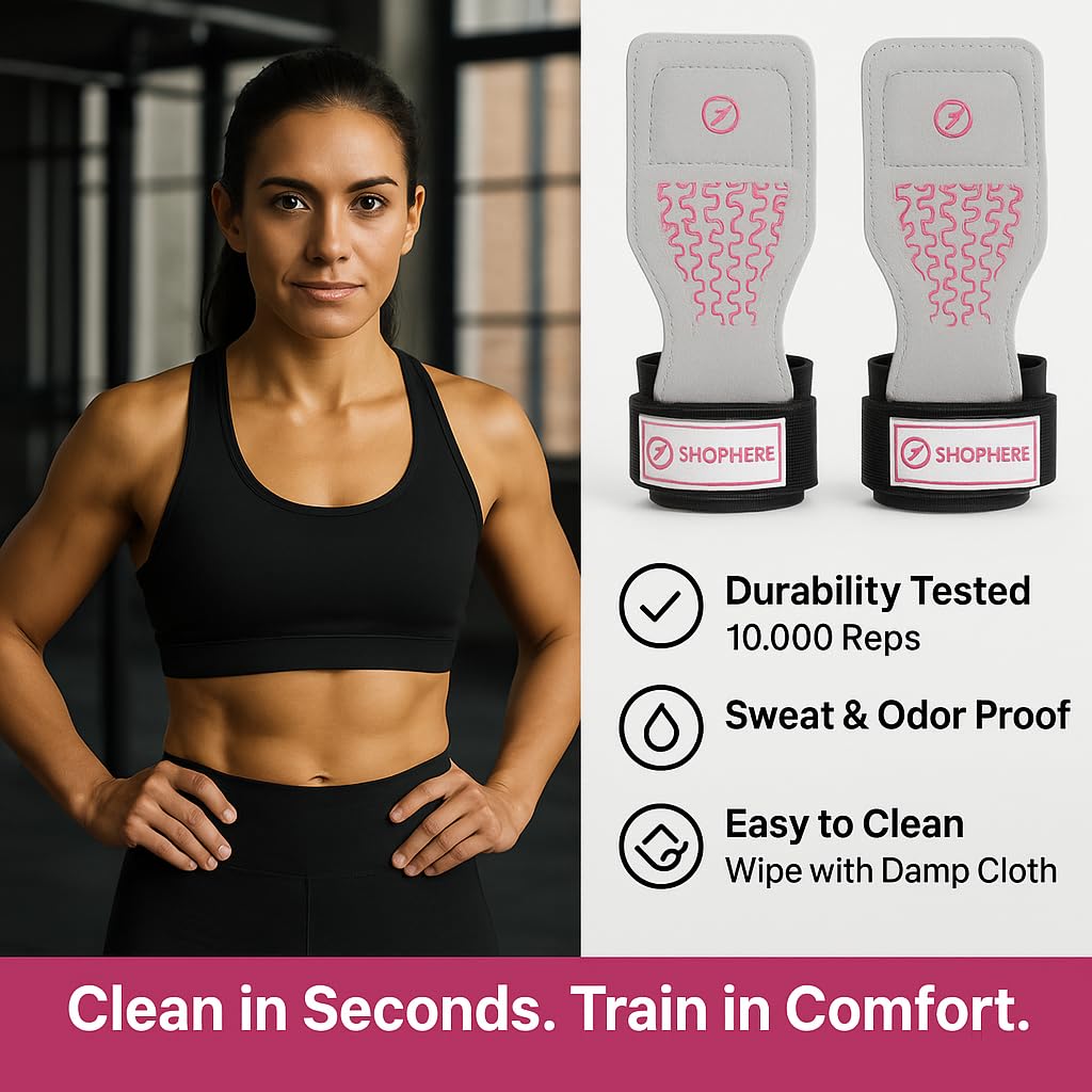 SPORPHERE Premium Crossfit Grips for Women – Anti-Slip Lifting Grips & Wrist Straps for Weightlifting, Workout, Deadlift, Pull-Ups, Barbell, Easy-to-Clean, Odor Free, Size Medium