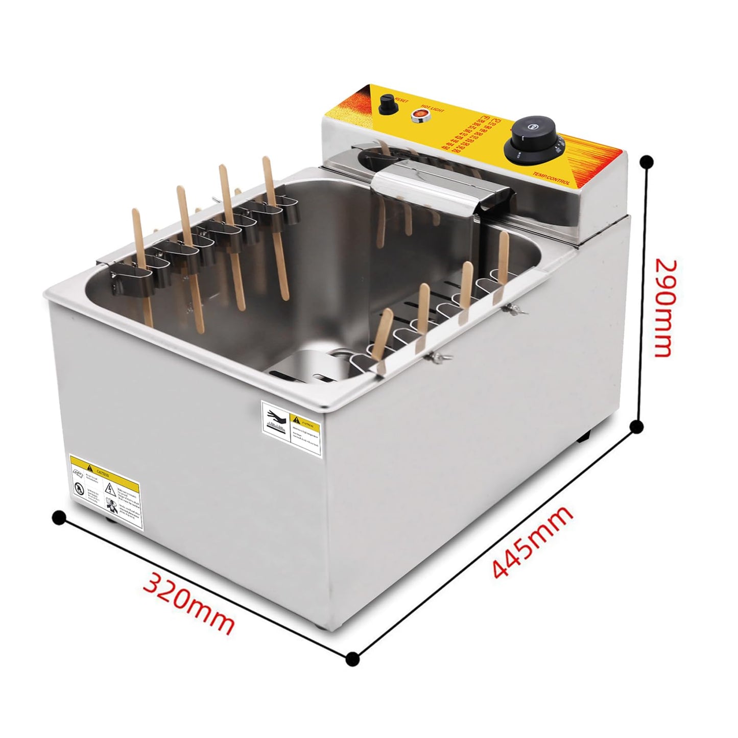 Kolice Commercial 12L Hot Dog Fryer 2500W - Cheese Corn Dog Stick Deep Fryer 8 Hooks Stainless Steel Restaurant Equipment