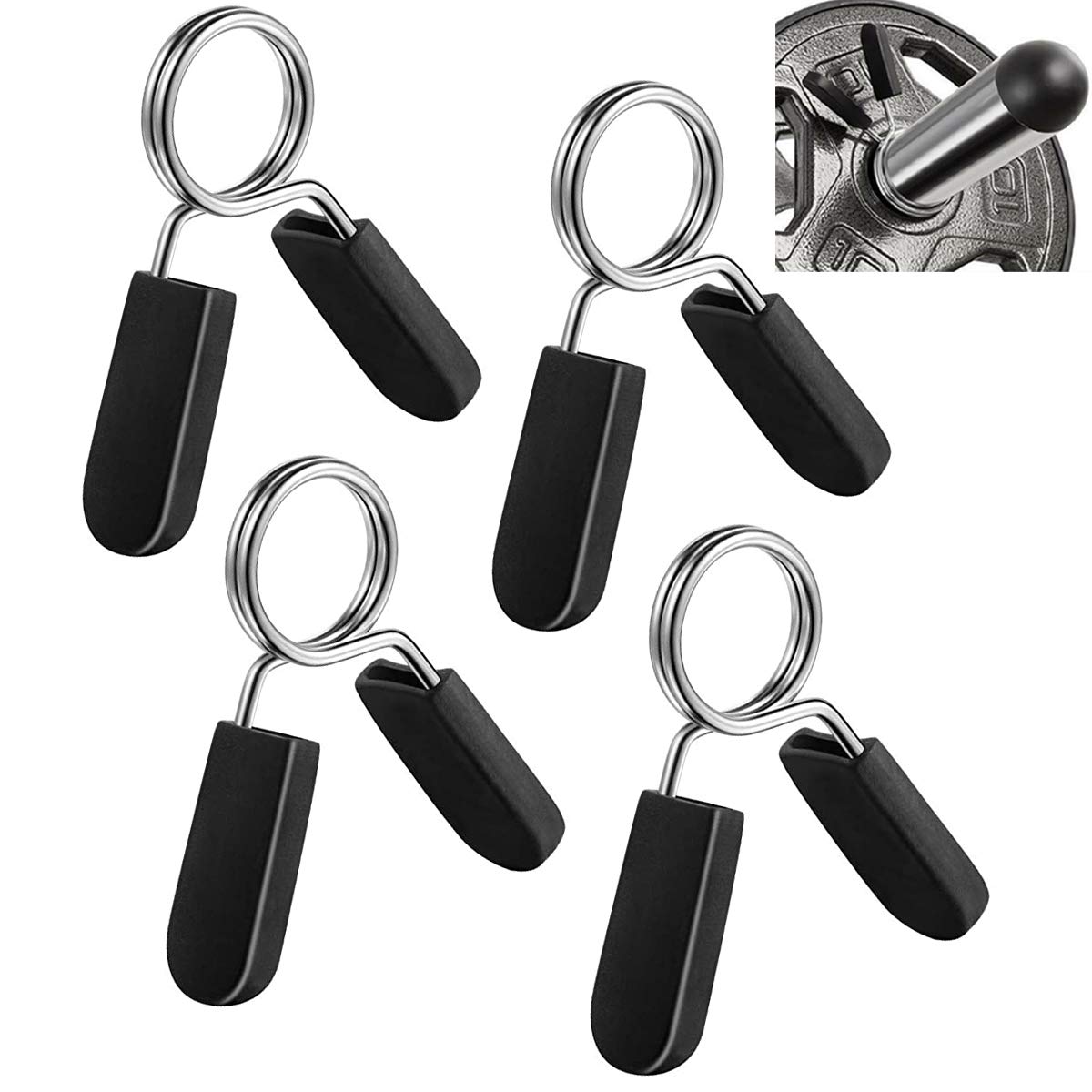 Lestino Spring Clip Collars, 1 inch (25 mm) for Smooth Dumbbell Handle or Standard Weightlifting Barbell (4 Pack)