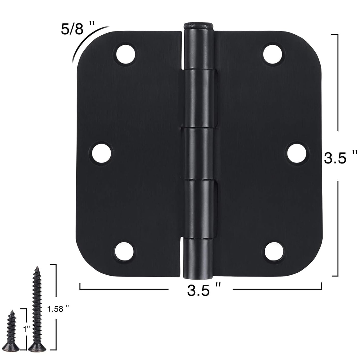 Matte Black Door Hinges No Sqeauk 3.5 x 3 1/2 Inch Interior Door Hinges for Doors Rounded 5/8" Radius 30 Pack