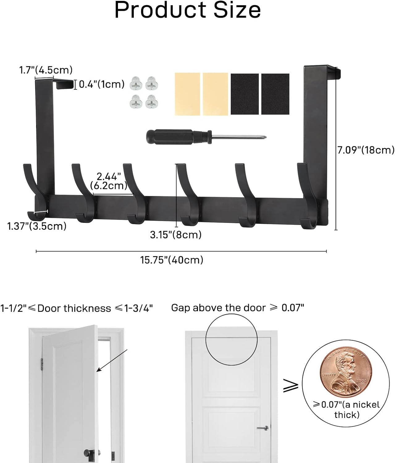 Optish Over The Door Hooks - 12 Coat Hook Towel Rack for Bathroom | Black, Space-Saving Design
