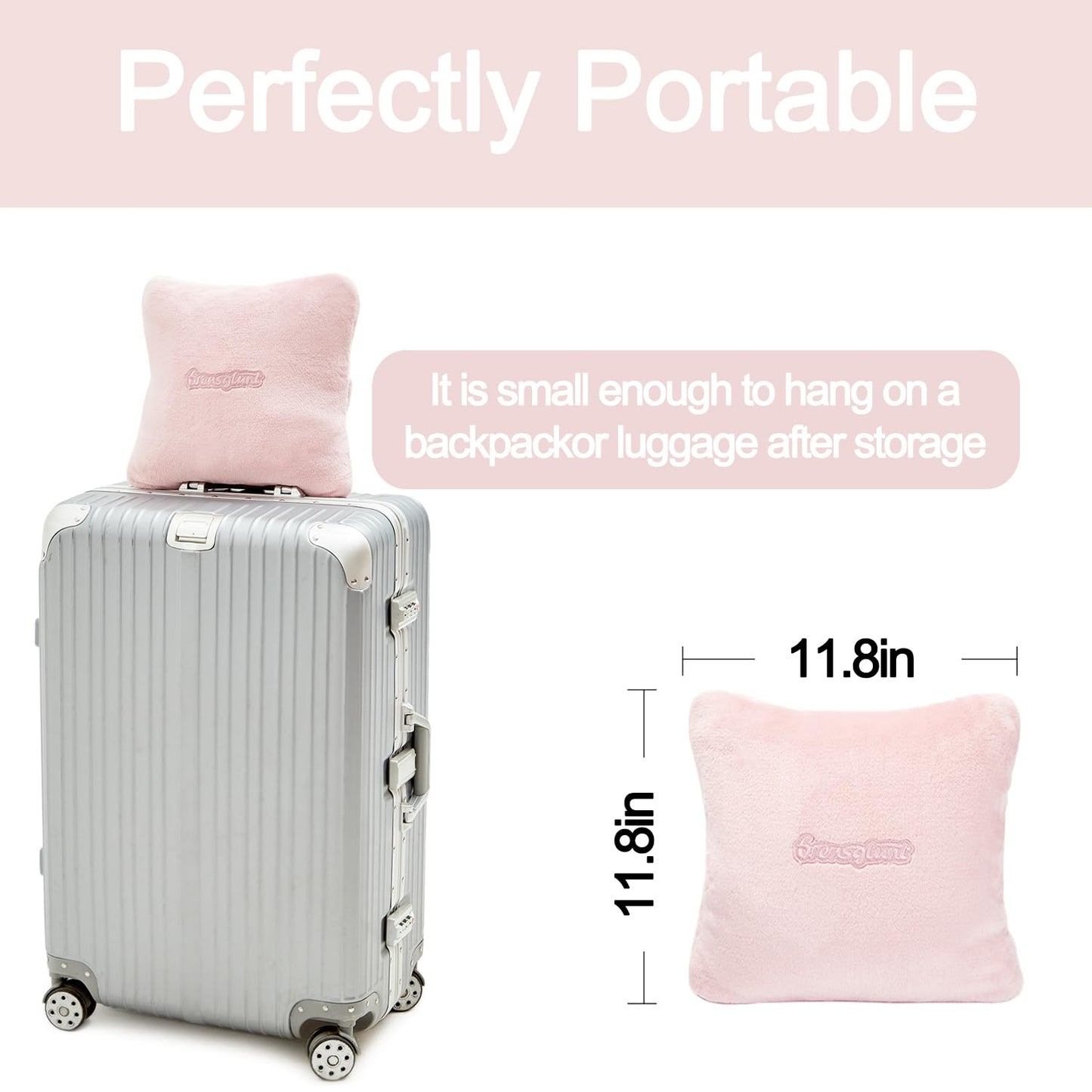 Brensglunt Travel Blanket Pillow, Premium 2 in 1 Flannel Airplane Blanket Compact for Travel,Office, Home,Travel Essentials Accessories for Plane and Car,Compact Office Blanket (Pink)