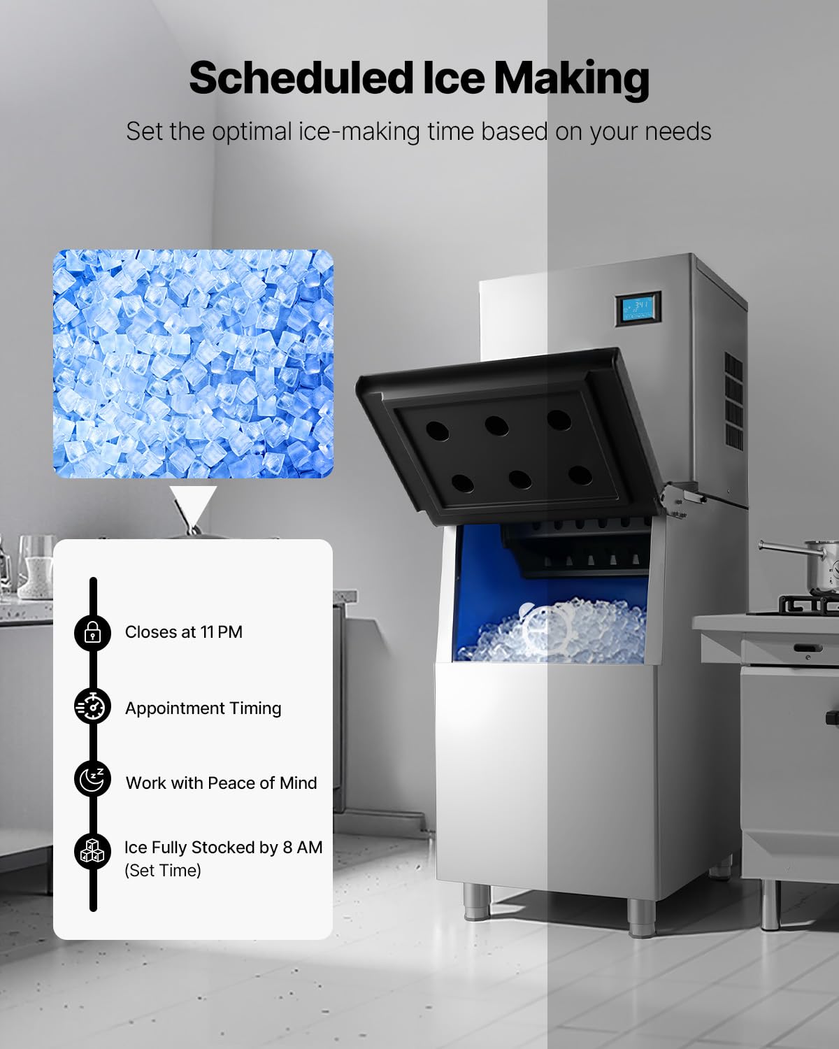 VEVOR Commercial Ice Maker Machine, 360LBS/24H Ice-Making Machine with 250LBS Large Storage Bin, Auto Self-Cleaning Ice Maker with Touchscreen for Bar Cafe Restaurant Business Commercial
