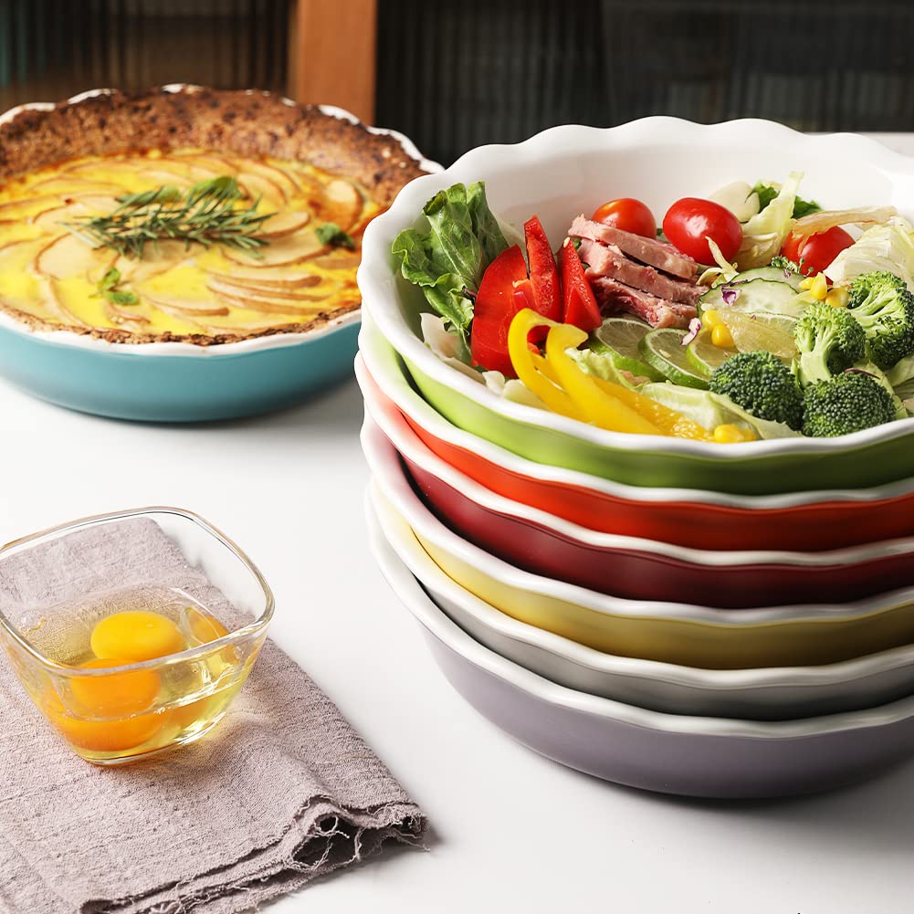 Sweejar Ceramic Pie Pan - 10 Inch Round Baking Dish for Dinner, Non-Stick with Soft Wave Edge for Apple, Pumpkin and Pot Pies (White)