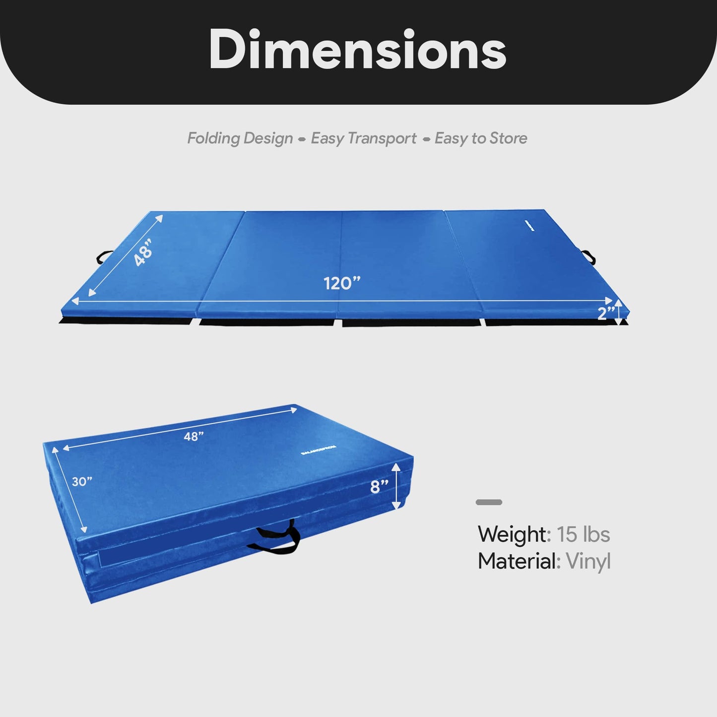 BalanceFrom All Purpose 4'x10'x2" Extra Thick High Density Anti Tear Gymnastics Gym Folding Exercise Aerobics Mats (Blue)